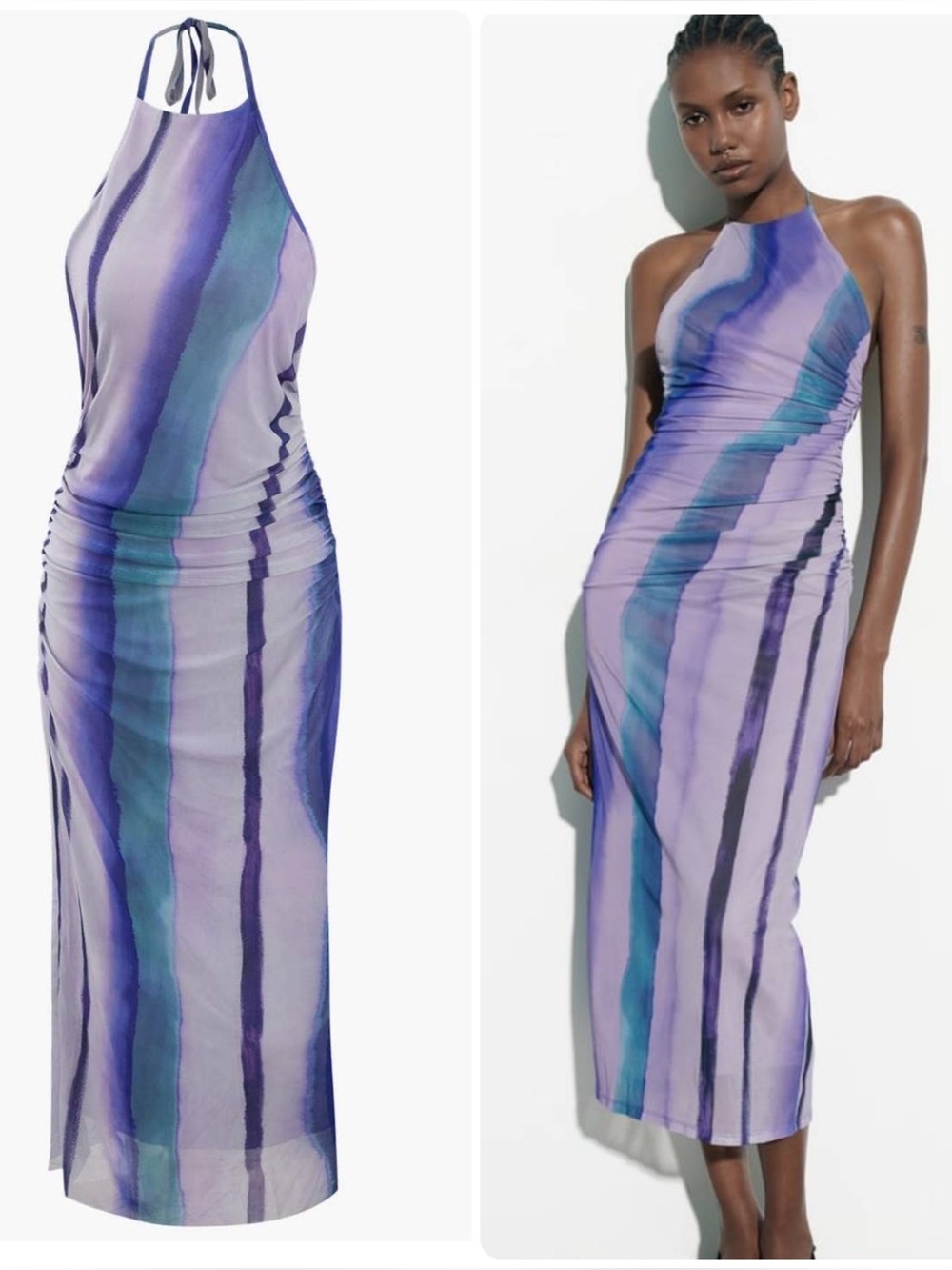 Zara Bloggers Favorite Printed Tulle Halter Sleeveless Lavender Dress Sz Small. - Picture 1 of 14